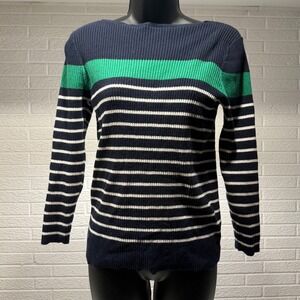 Lauren‎ Ralph Lauren Striped Ribbed Boat Neck Sweater Long Sleeve